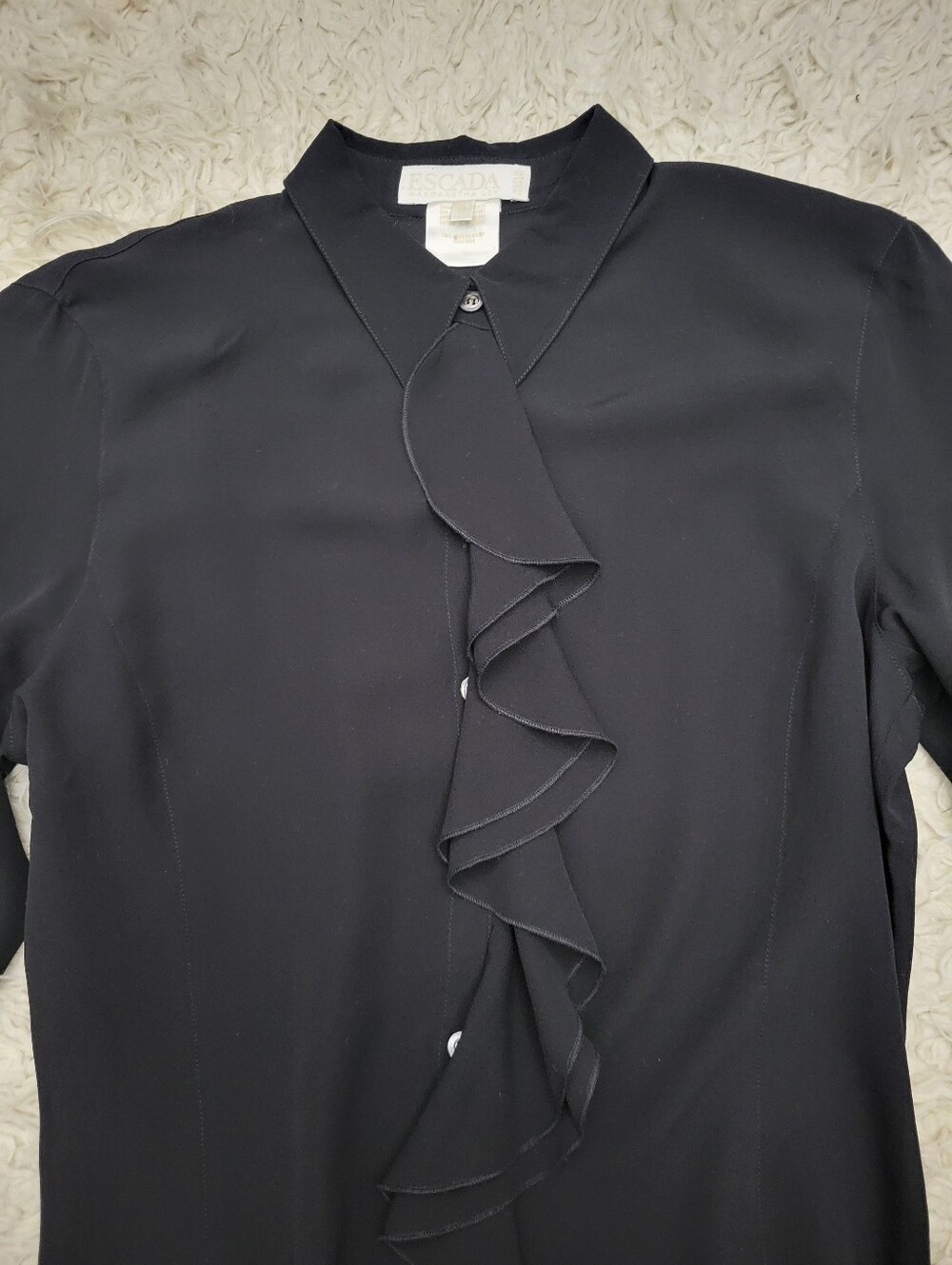 Vintage Escada Silk Black Blouse Sz 38 Medium - Picture 5 of 9